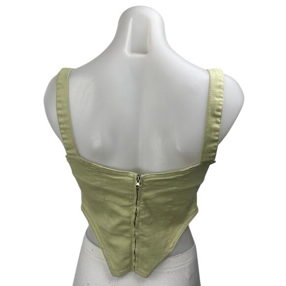 Zara Women's Green Sleeveless Bandeau Corset Bustier Denim Crop Tank Top Size M - Picture 2 of 2